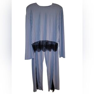 NIB SKY blue Pajama set with black eyelash lace detail. Size large
